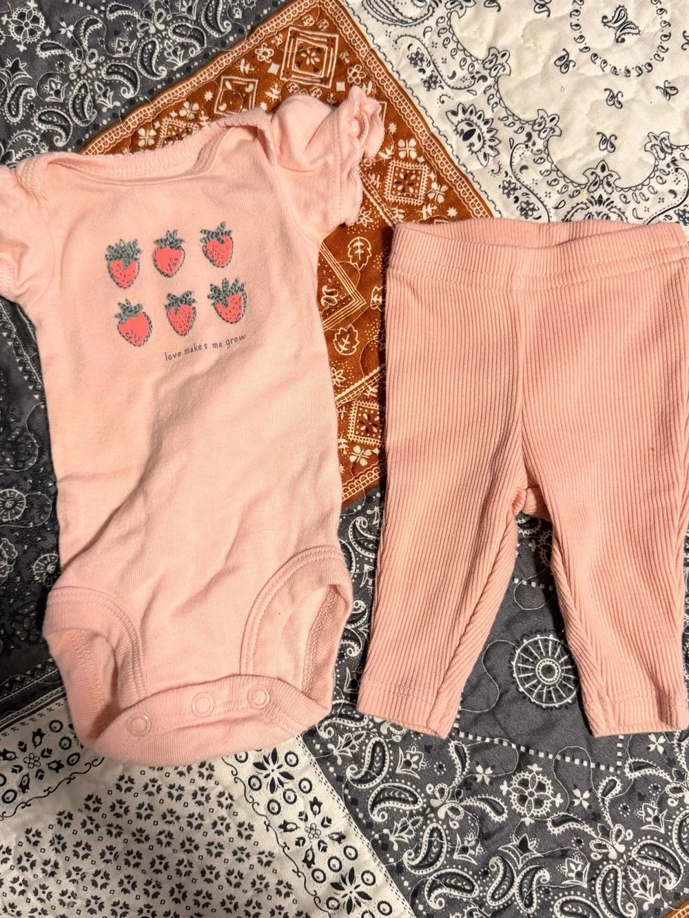 Carter’s Child of Mine Baby Girls Size Preemie Two Piece Pink Set Strawberries